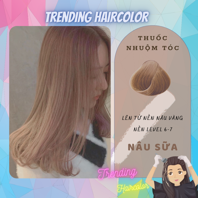 [freeship+quà 19k]Thuốc nhuộm tóc chuyên nghiệp tại nhà màu NÂU SỮA (100g) không cần tẩy tóc Trending Haircolor  + Quà Tặng Lô uốn mái