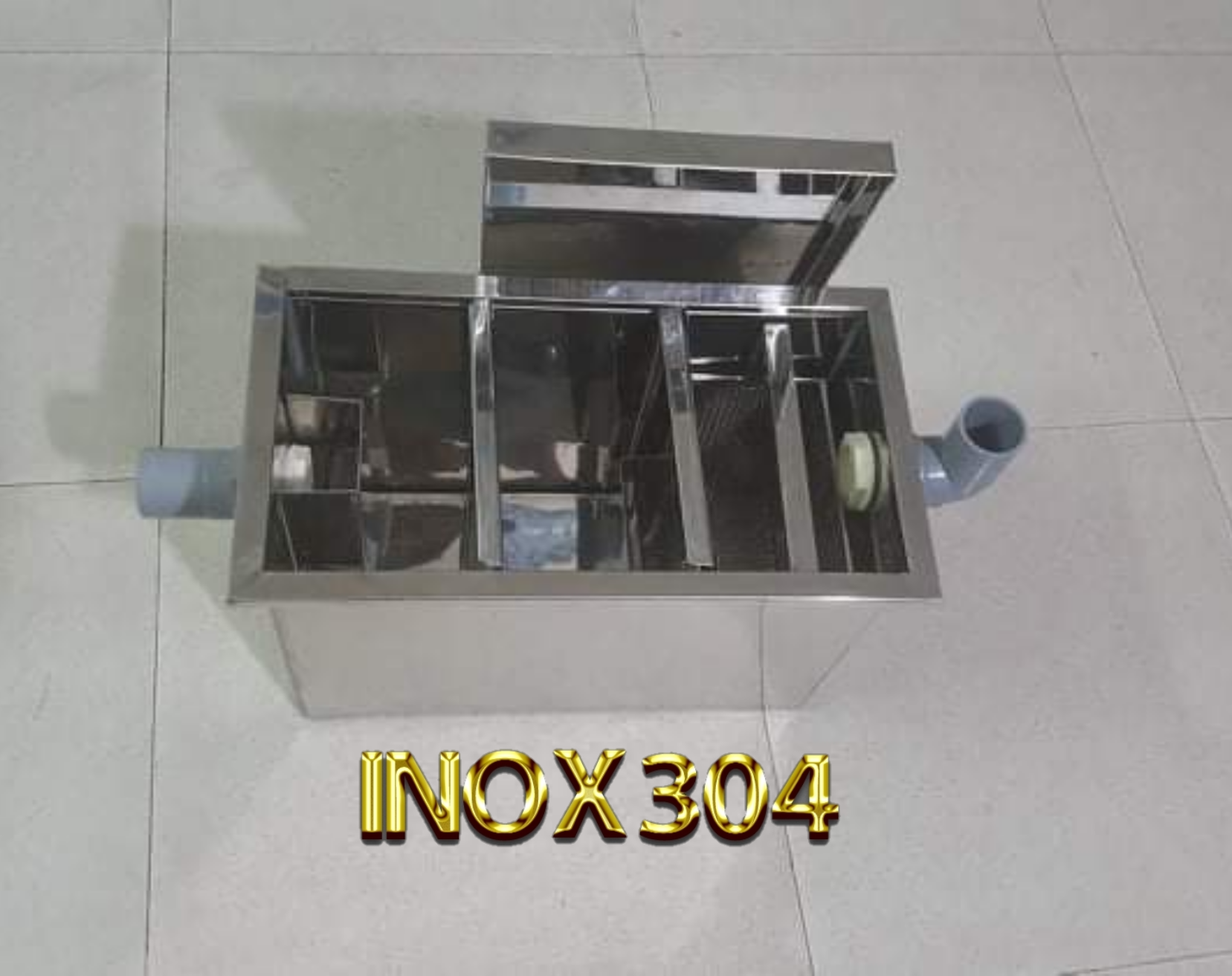 Bể tách dầu mỡ inox 304 sáng bóng (kT45cmx25cmx30cm)