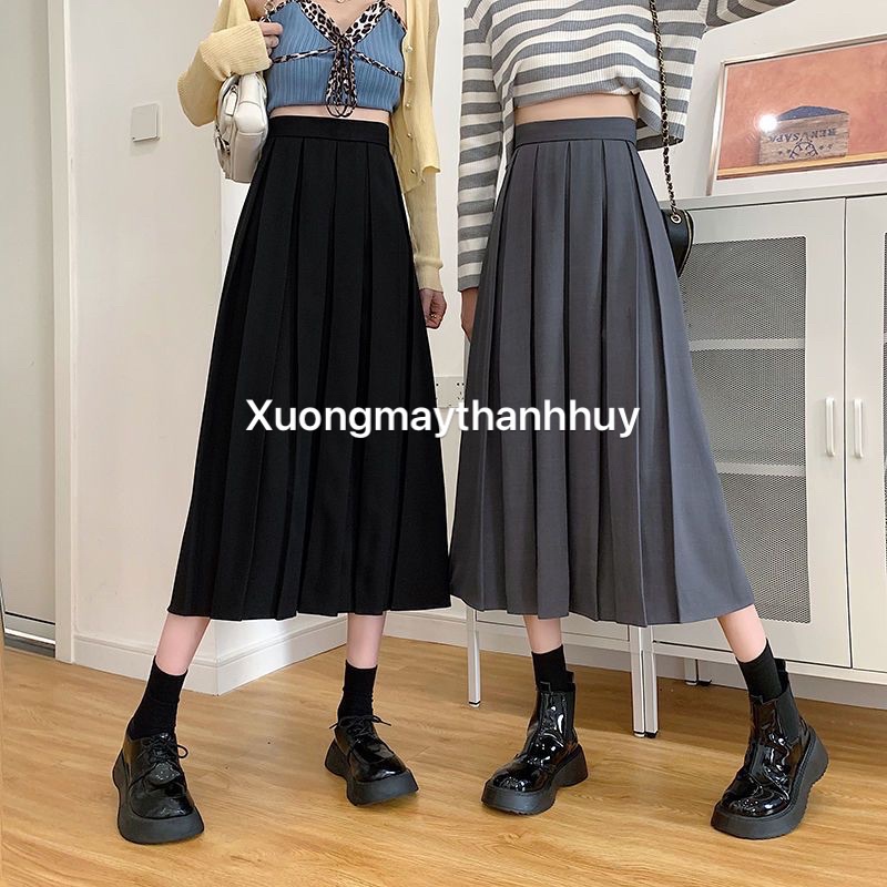 732-mChân váy xếp ly dài, chân váy xếp li công sở midi trẻ trung