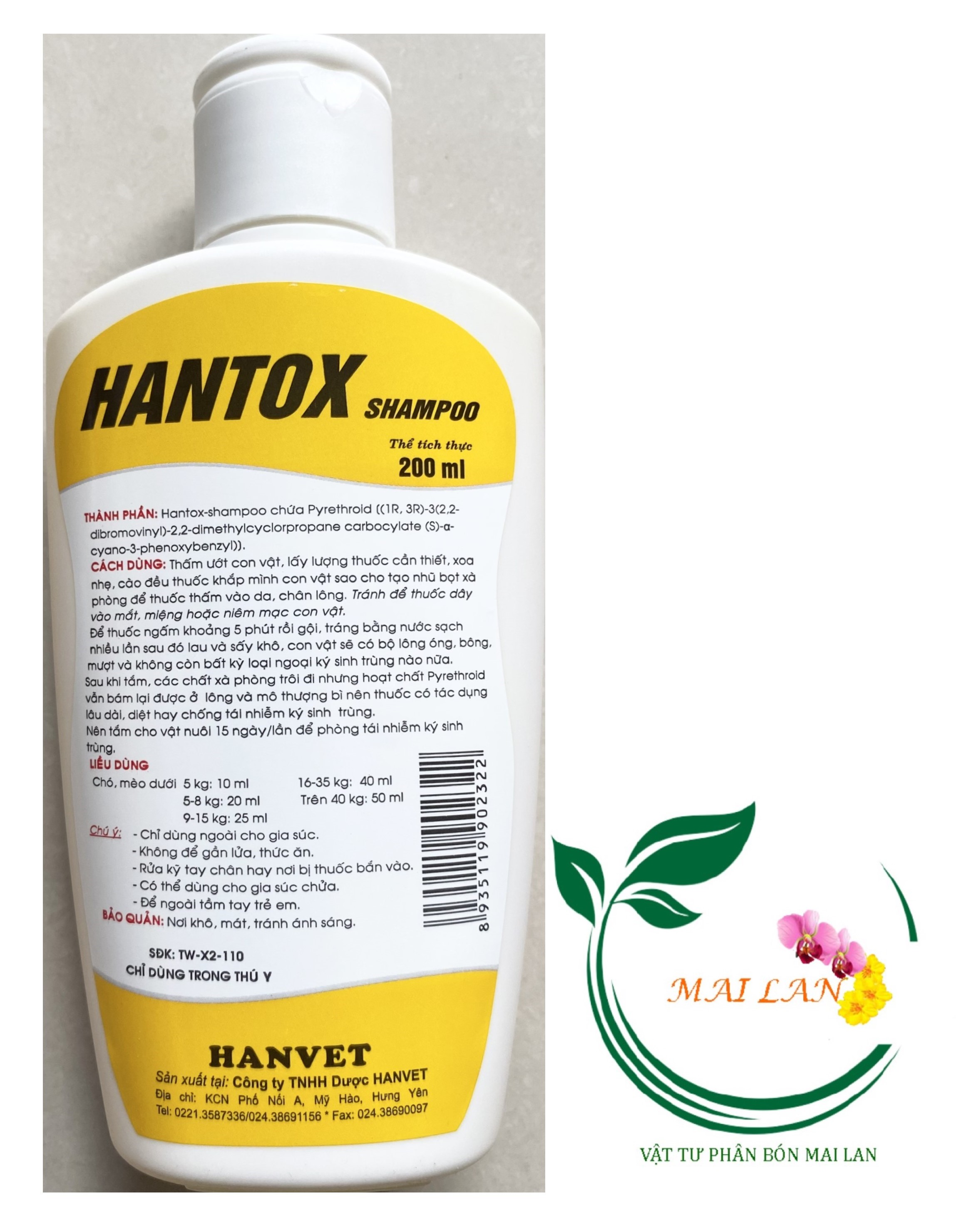 Hantox Shampoo - Dầu tắm Chó, Mèo (Màu Vàng Dành cho trưởng thành) - #065B# 200ml