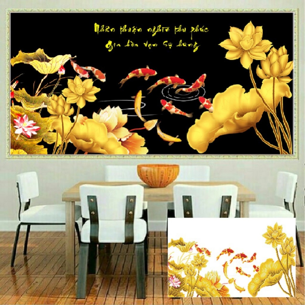 tranh đính đá Gia hòa vạn sự hưng 90x46cm
