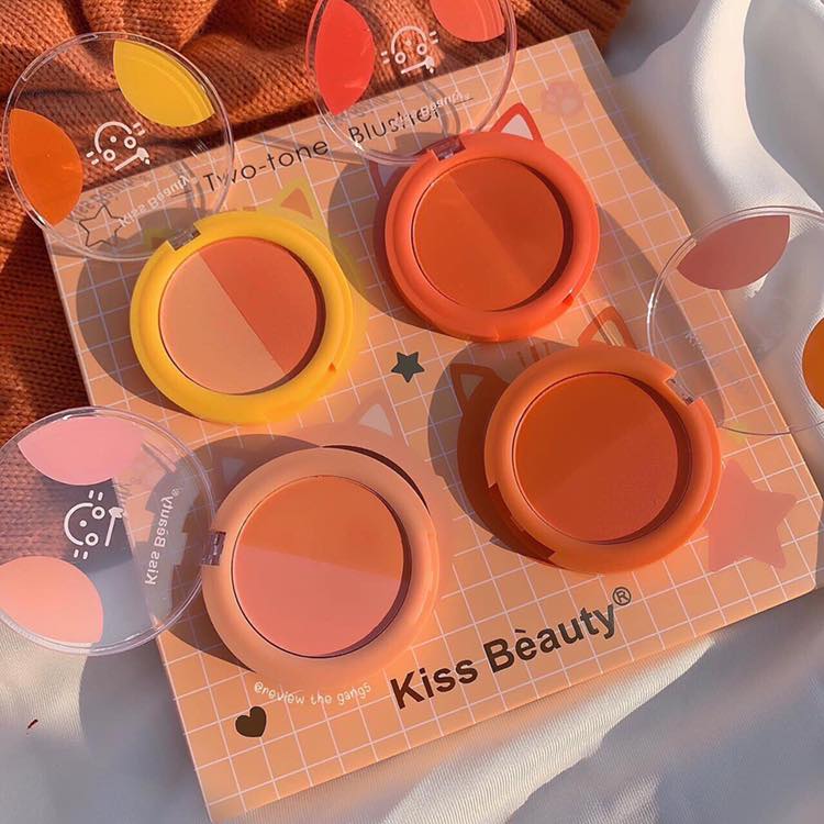 [BÁN LẺ]Phấn má hồng Kiss Beauty Two-Tone Blusher Má hồng trang điểm dạng phấn tone màu siêu xinh cực tiện lợi
