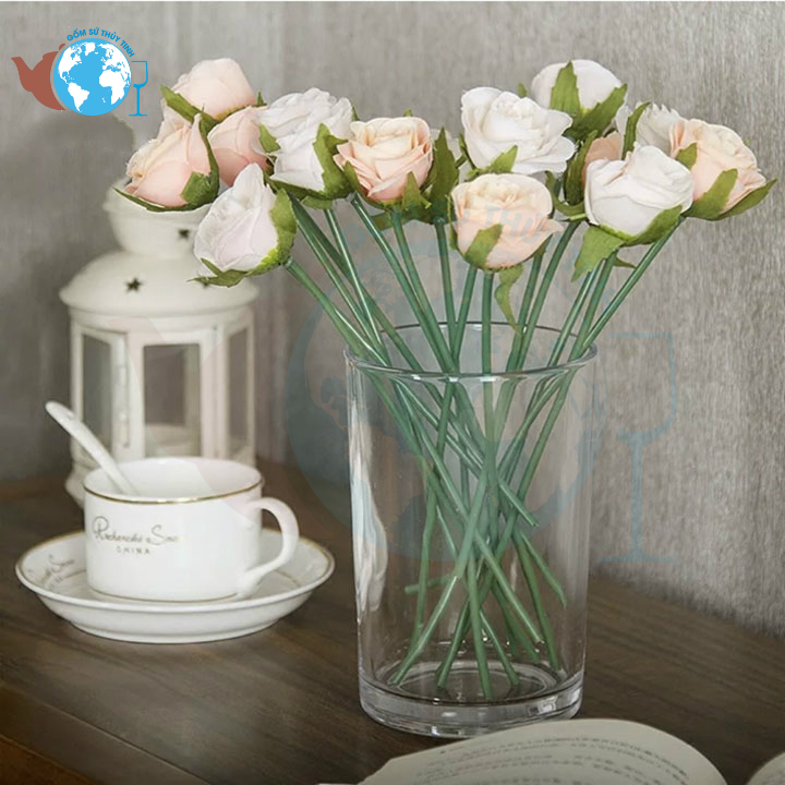 [HCM]D12CM x H20CM Lọ Hoa bình bông thủy tinh dáng trụ tròn cao 20 cm và đường kính 12 cm lọ hoa trang trí