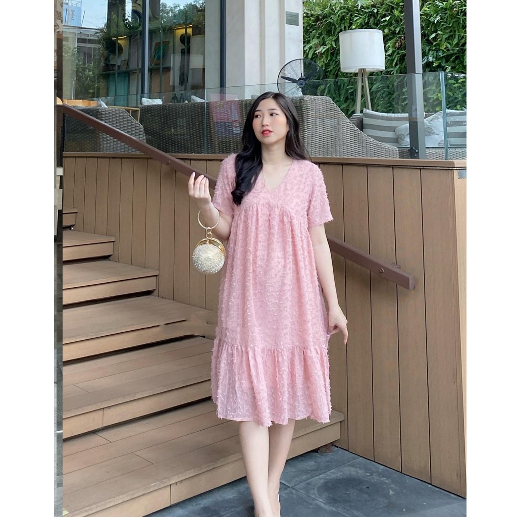 Đầm bầu babydoll bigsize thiết kế hoạ tiết thổ cẩm dáng xòe đẹp sành điệu từ 45kg đến 70kg