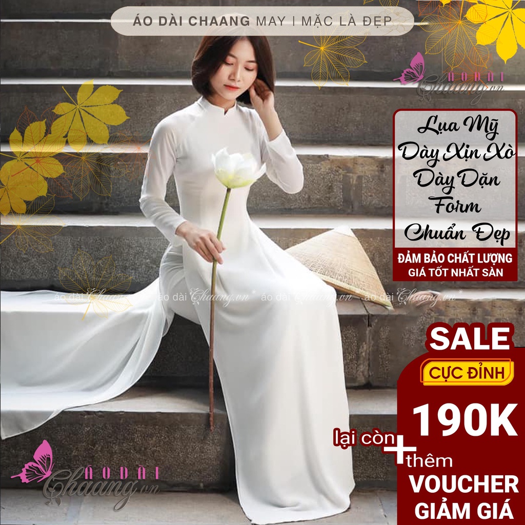 Áo dài trắng học sinh - Áo dài truyền thống may sẵn nữ sinh cổ vuông tay dài - Vải áo dài lụa Mỹ dày đẹp