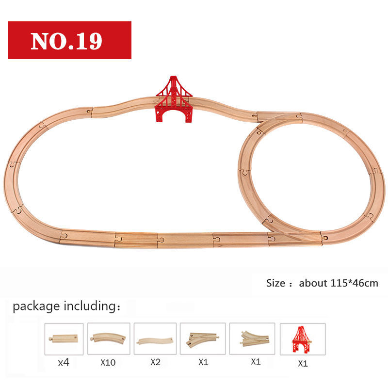 Xe lửa bằng gỗ đường ray thuần túy trẻ em bằng gỗ sồi khối xây dựng đường ray xe lửa phù hợp với đồ chơi hape ikea