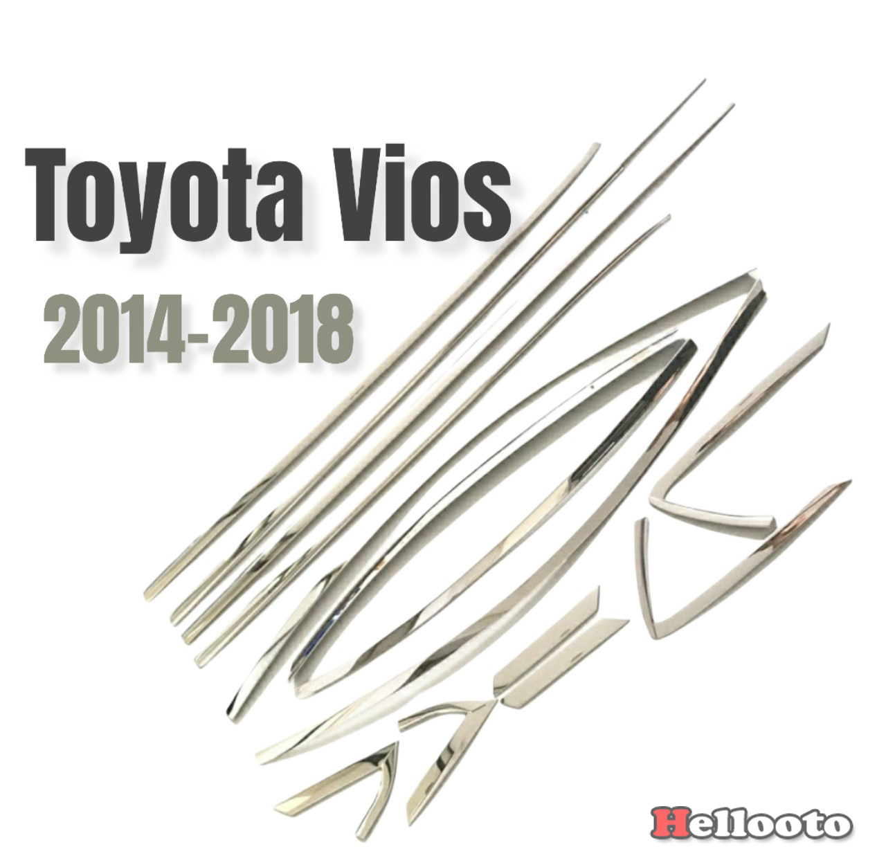 Viền Cong + Nẹp Chân Kính Xe Toyota Vios 2014 2015 2016 2017 2018 Chất Liệu Inox 304 Sáng Bóng, Phụ Kiện Trang Trí Ngoại Thất Tuyệt Vời Cho Xe