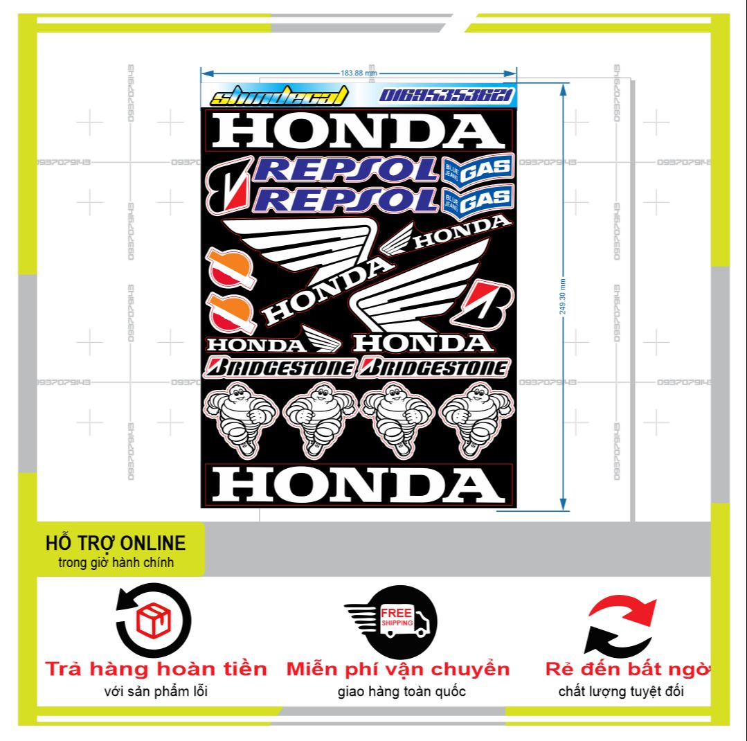 LOGO STICKER CÁNH CHIM HONDA 04  { PHỤNG DECAL }