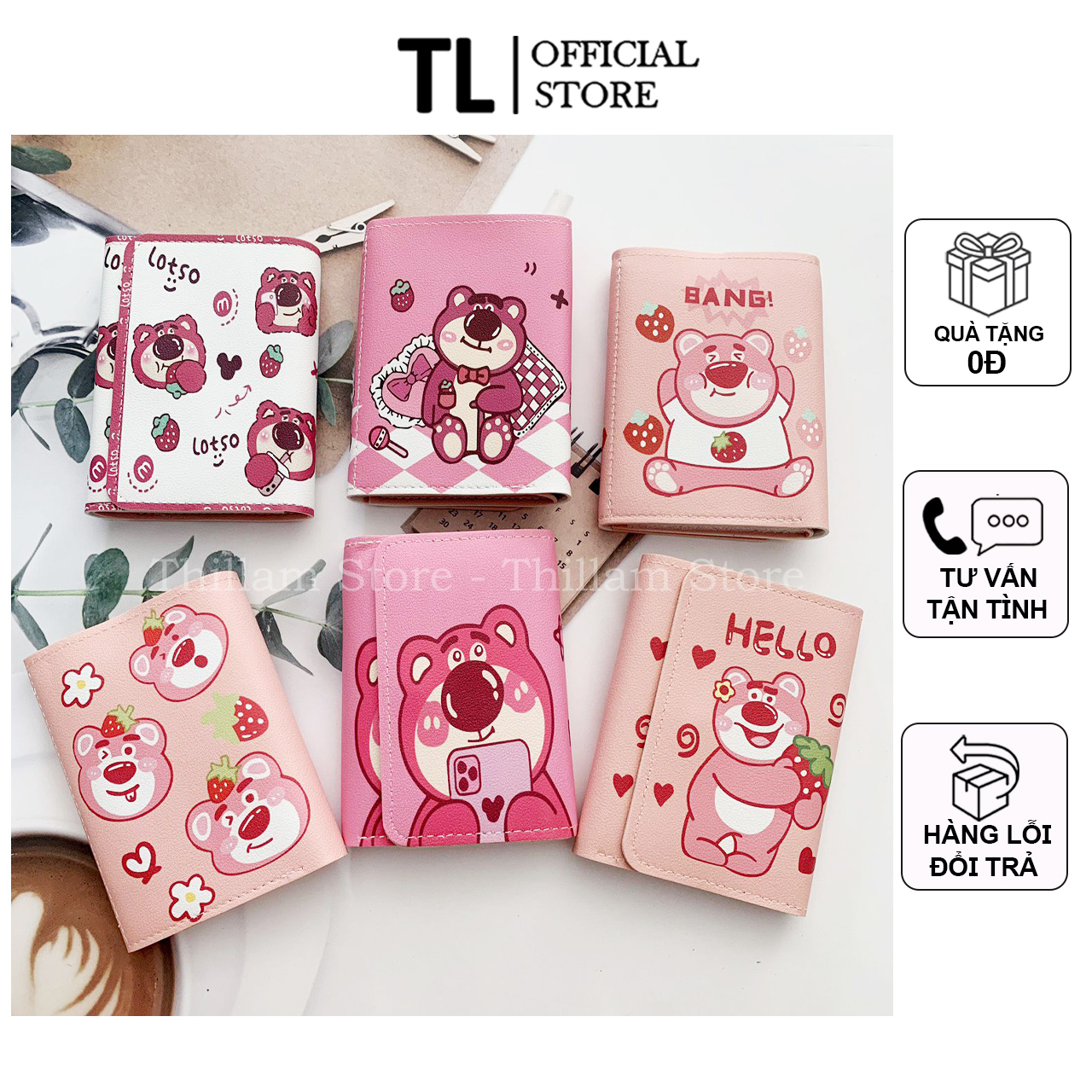 Ví Gấu Dâu gấp ba siêu dễ thương ThiLam Store