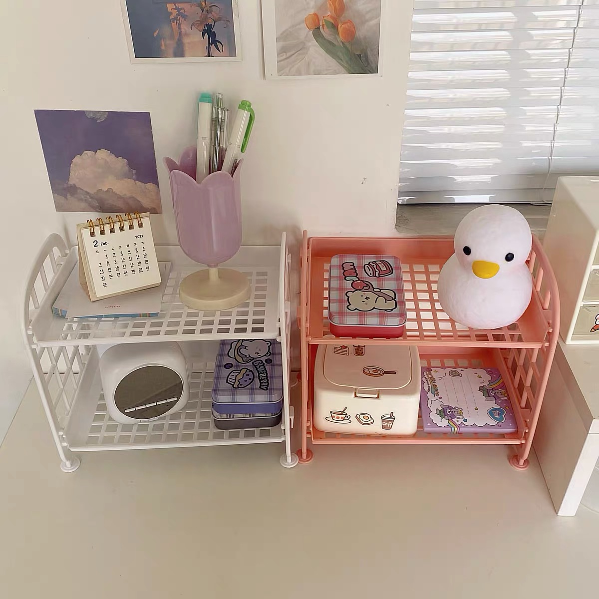 Kệ Nhựa Để Đồ Mini 2 Tầng - Giá Đựng Đồ Để Bàn Đa Năng Lắp Ghép