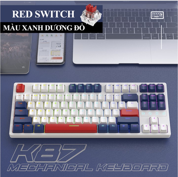 Bàn Phím Cơ không dây Bluetooth K87 Led RGB Gaming cho máy tính