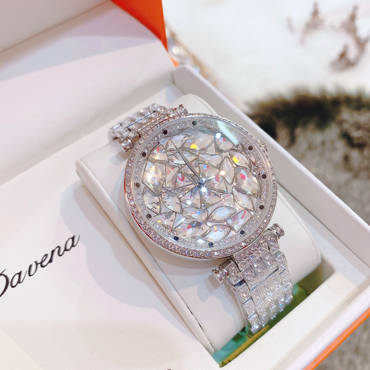 [HCM]Đồng Hồ Davena Bling Nữ Mặt Đá Silver 39mm Chính Hãng