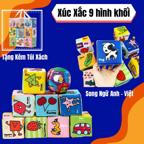 Xúc xắc 9 hình khối Lalababy tặng kèm bóng vải, song ngữ Anh Việt