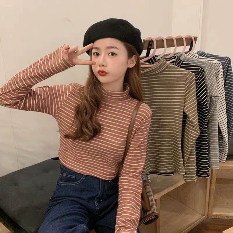 Áo giữ nhiệt kẻ sọc cổ 3 phân mềm mịn