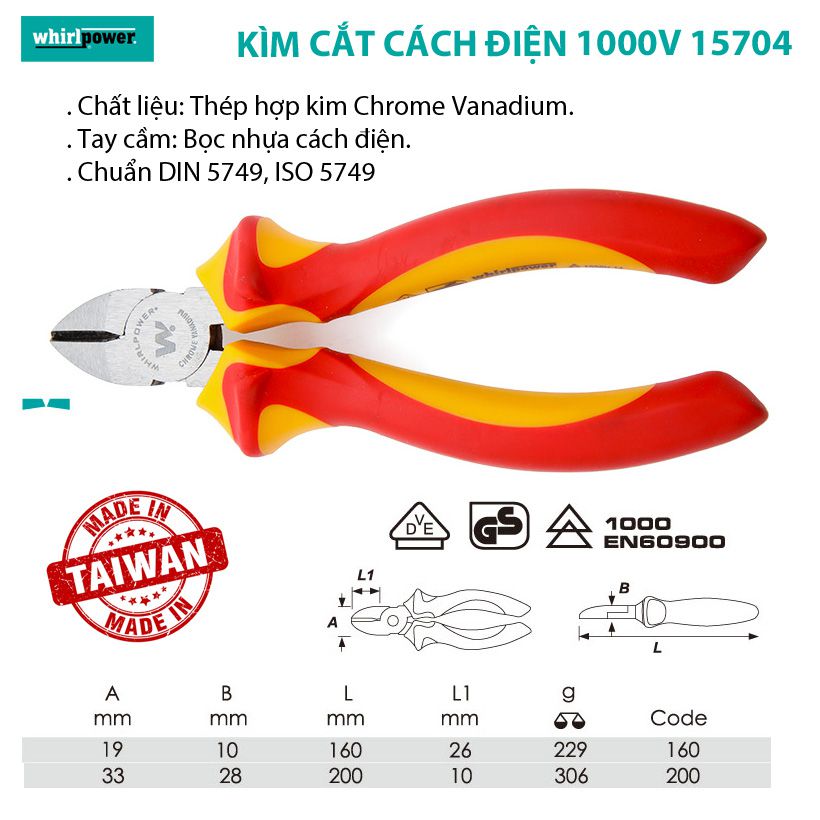 Kìm cắt cách điện 1000V Whirlpower