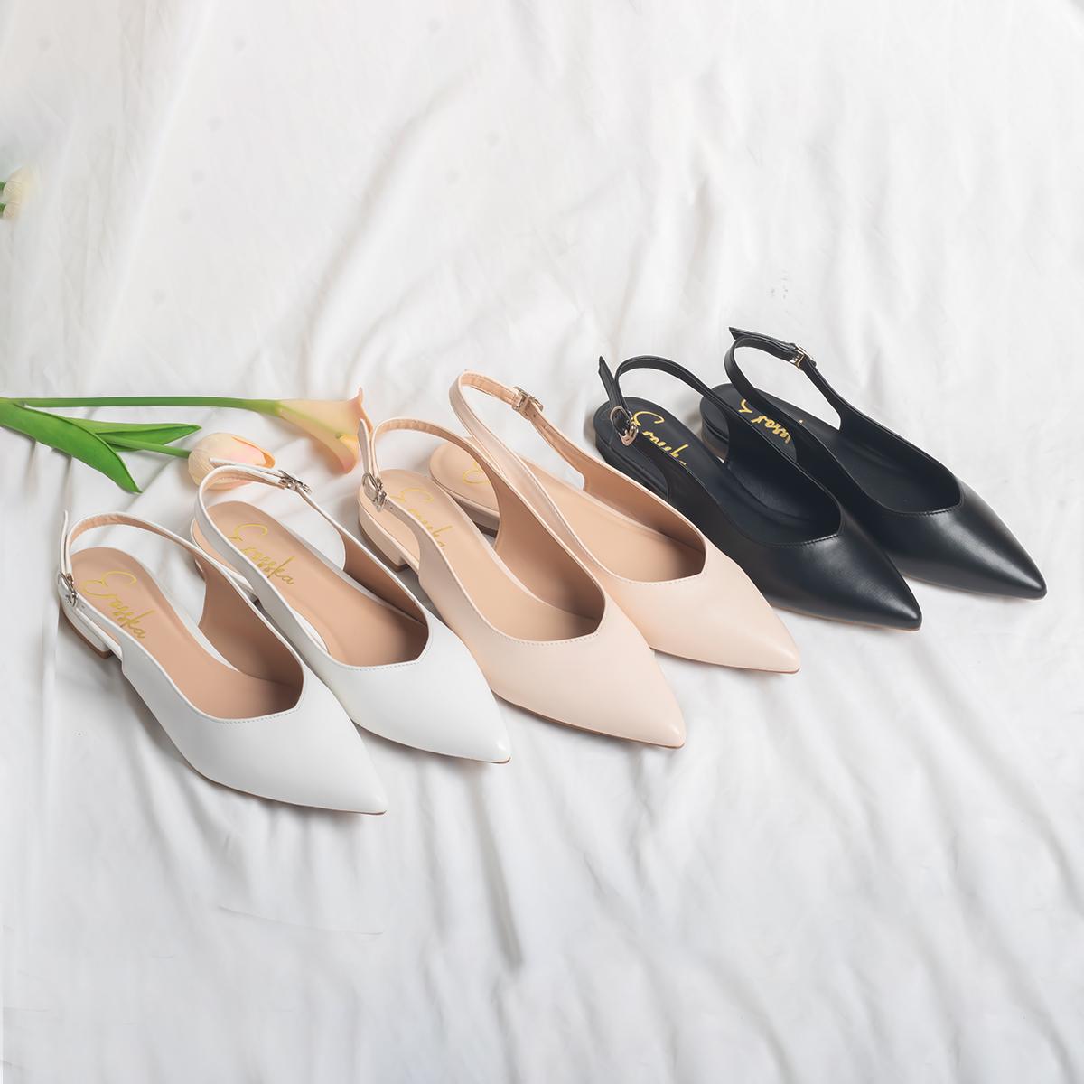 Giày nữ, giày cao gót slingback mũi nhọn cao 2cm thời trang kiểu dáng basic - EL001 (NU)