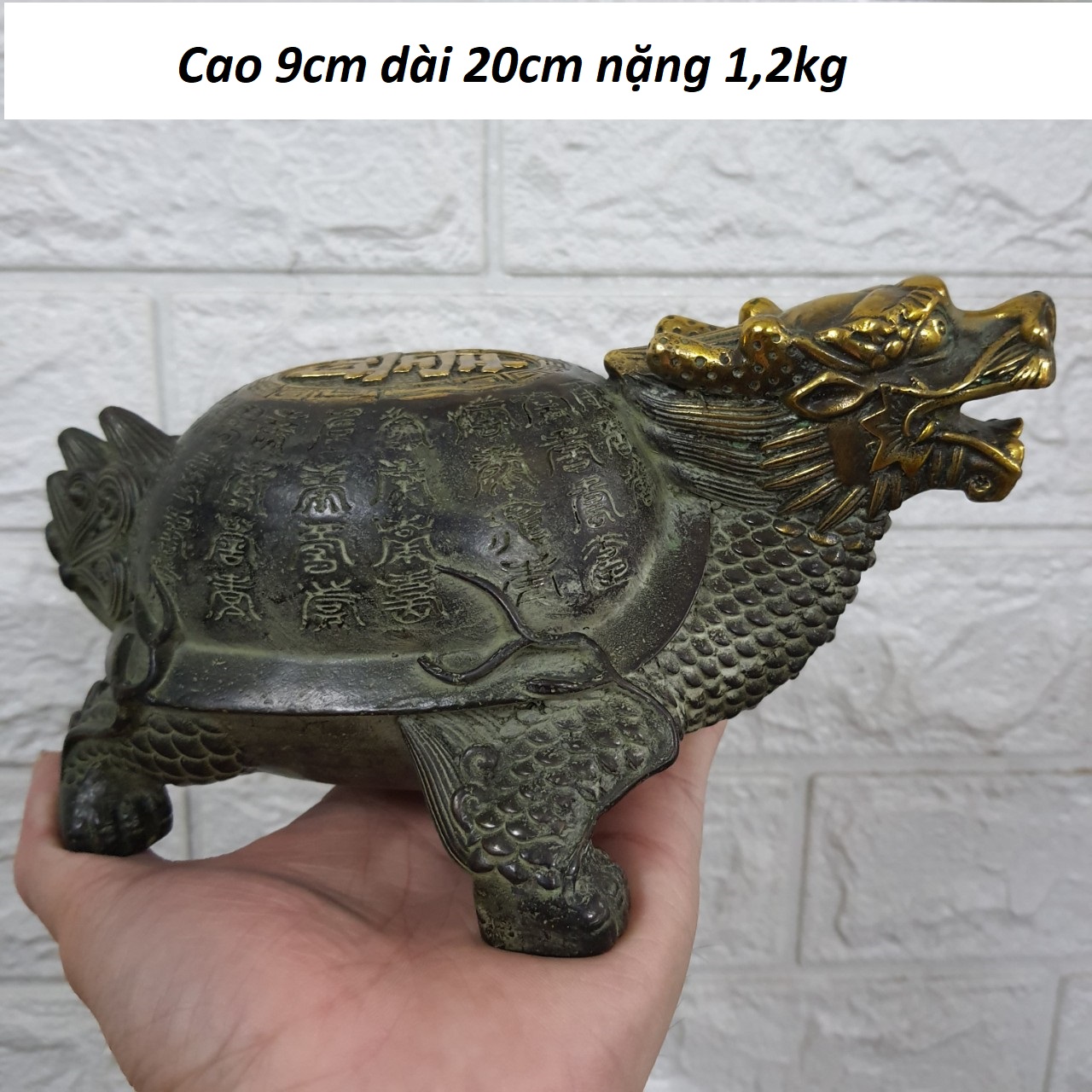 Tượng long quy phong thuỷ khắc chữ giả cổ chất liệu bằng đồng MS205