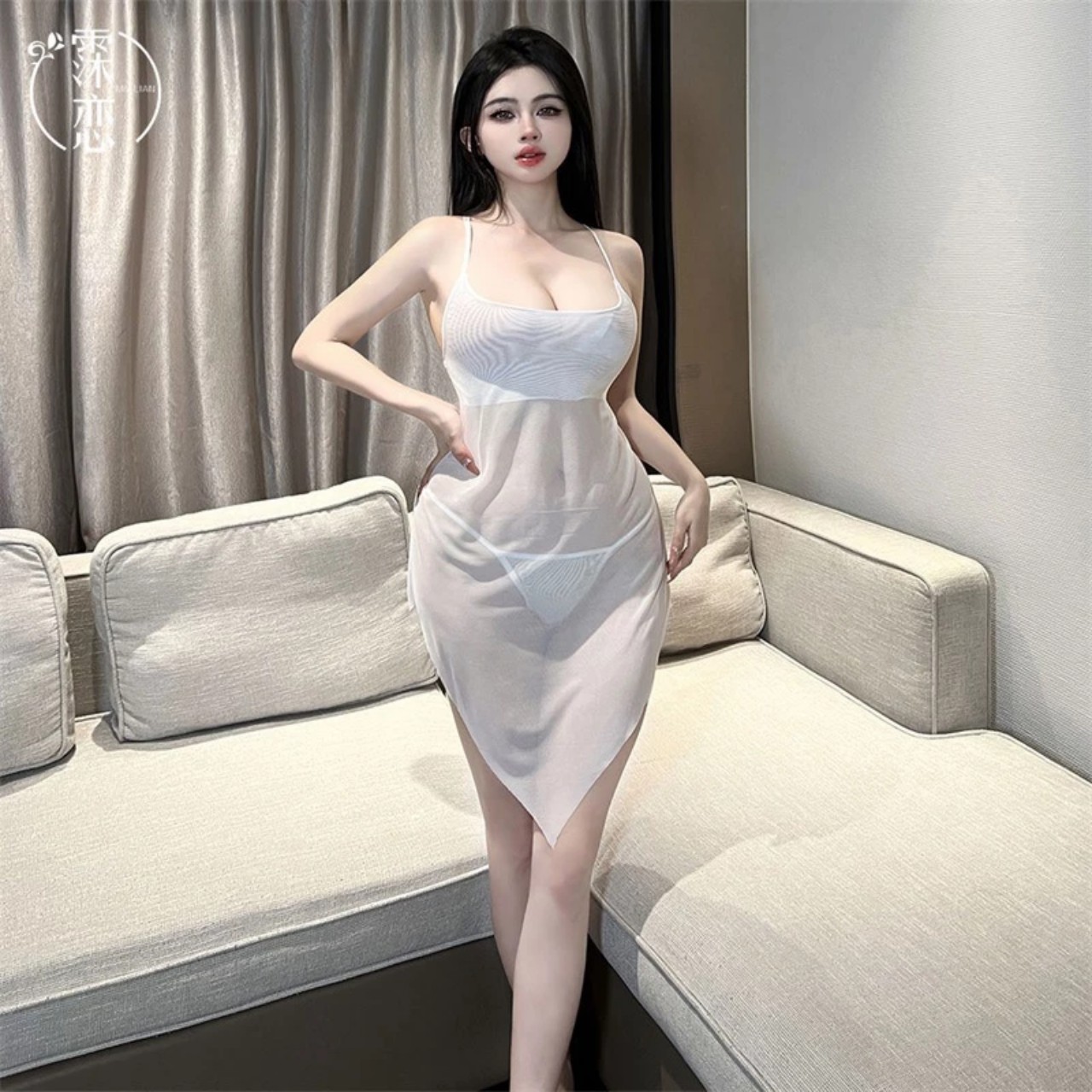 298 double-strap cross-grain lace nightdress