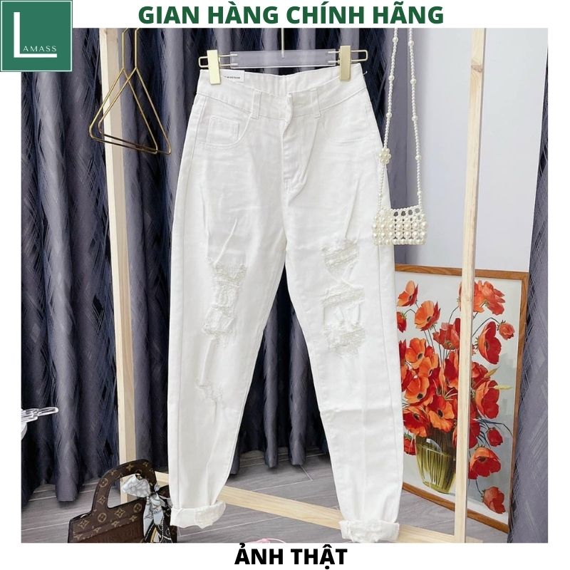 Quần jean nữ lưng cao , bò nữ rách nhiều 2 mầu ,quần bagy bò ống côn , quần jeans khỏe khoắn cá tính mặc tôn dáng trẻ chung năng động -LAMASS