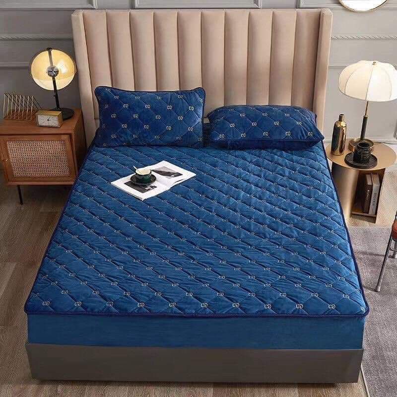 [ Miễn phí vận chuyển - Được chọn màu - Đủ kích thước ]-Bộ ga gối nỉ nhung muji thêu thương hiệu trần bông mềm êm