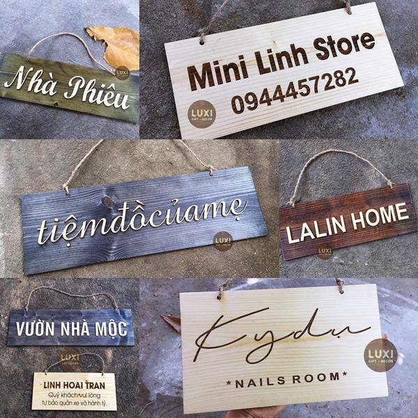 Bảng gỗ treo cửa tên shop - Xưởng LUXI decor