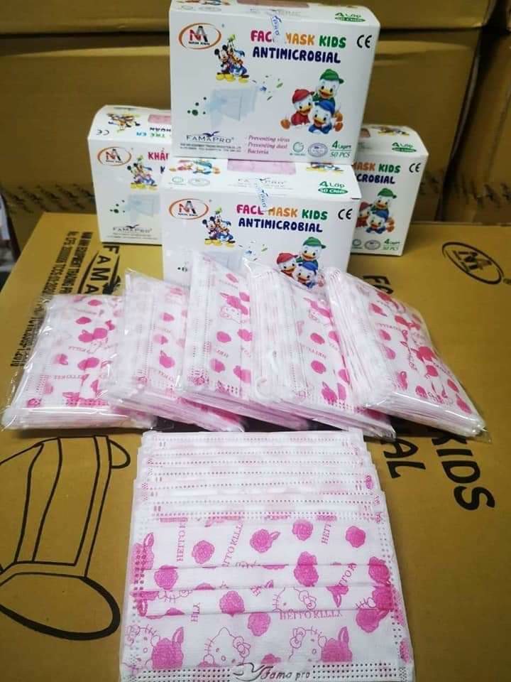 [HCM]Khẩu trang y tế cho bé 4 lớp hộp 50 cái hình hoạt hình dễ thương hàng công ty Smart power   BX