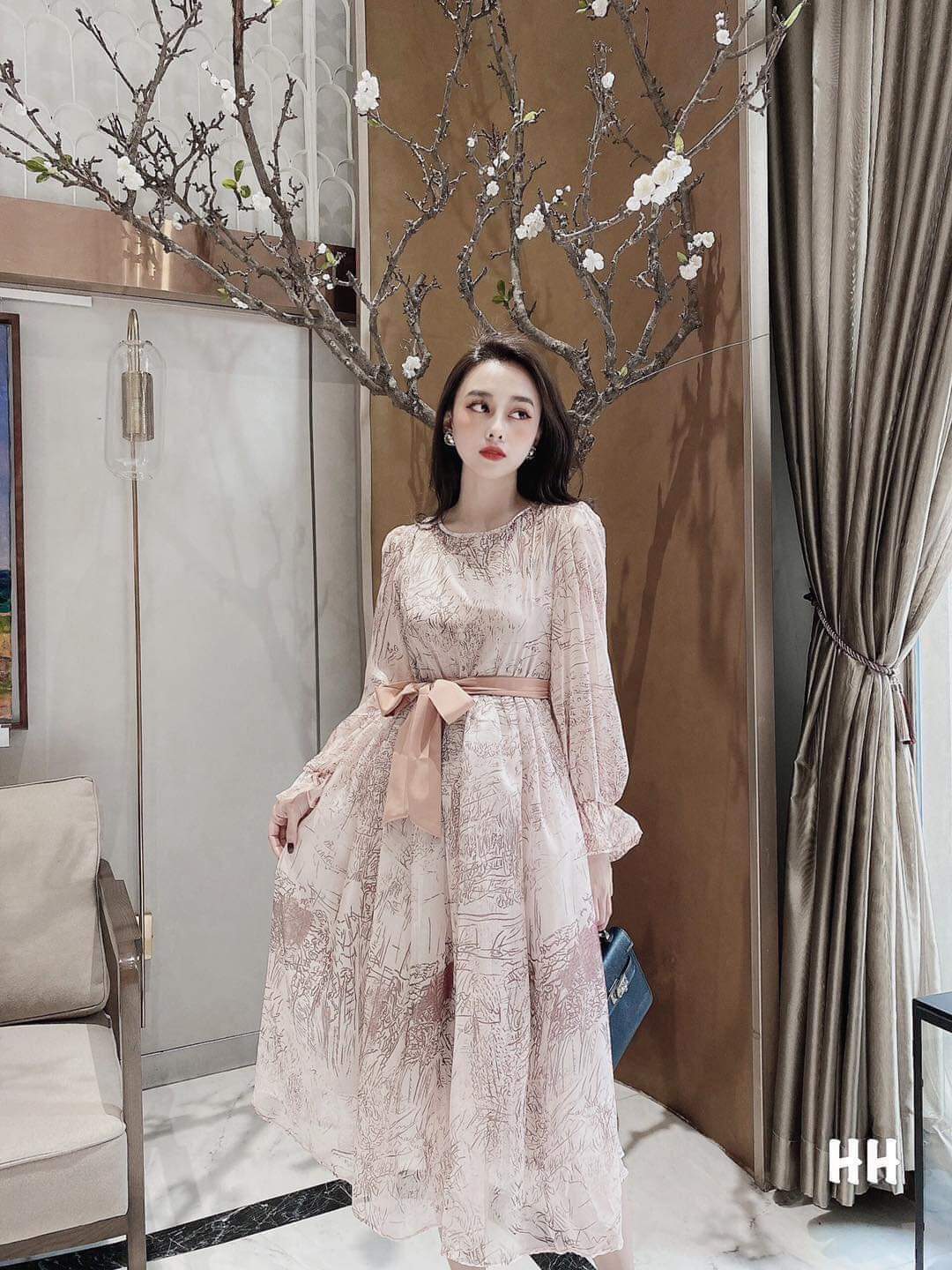 váy bầu cộc tay bồng đuôi cá -đầm bầu siêu dễ thương, bầu bí bon chen thoải mái