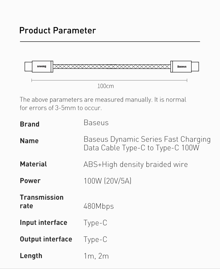 Cáp sạc nhanh Baseus Type C 100W, Baseus Dynamic Series Fast Charging Data Cable Type C to Type C 100W dây dù chống rối, đứt gãy
