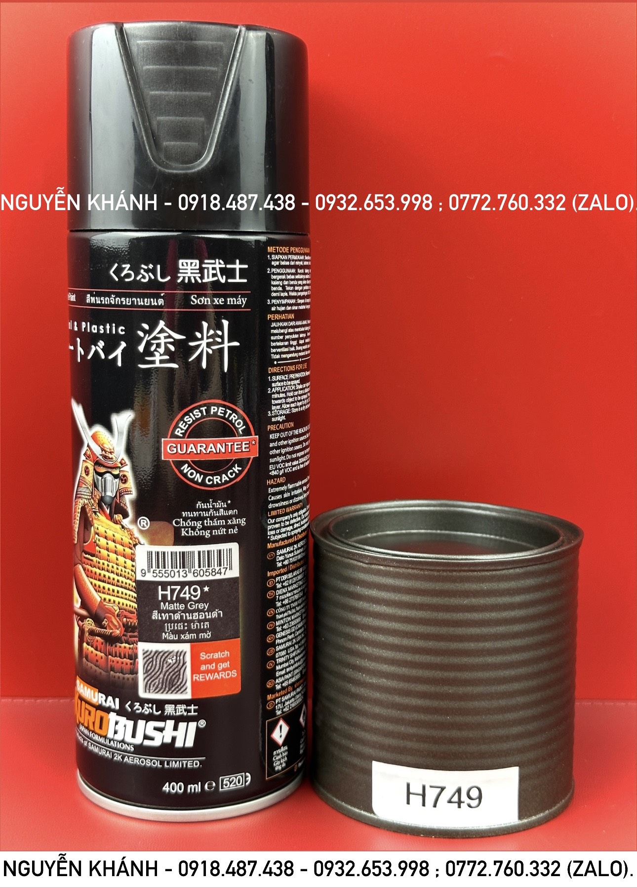 H749-sơn xịt samurai màu xám mờ (matte grey)