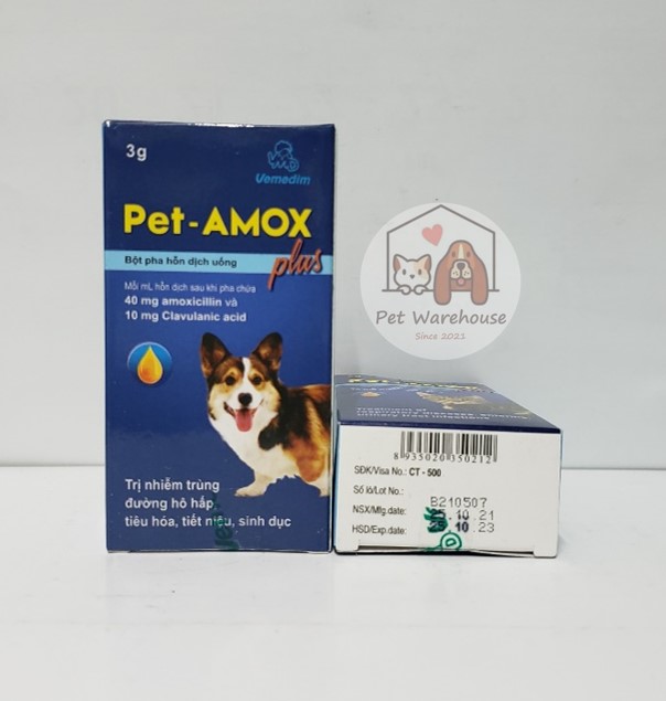 Amox-Pet Plus, bột pha nước hỗ trợ tiêu hóa, hô hấp cho chó mèo