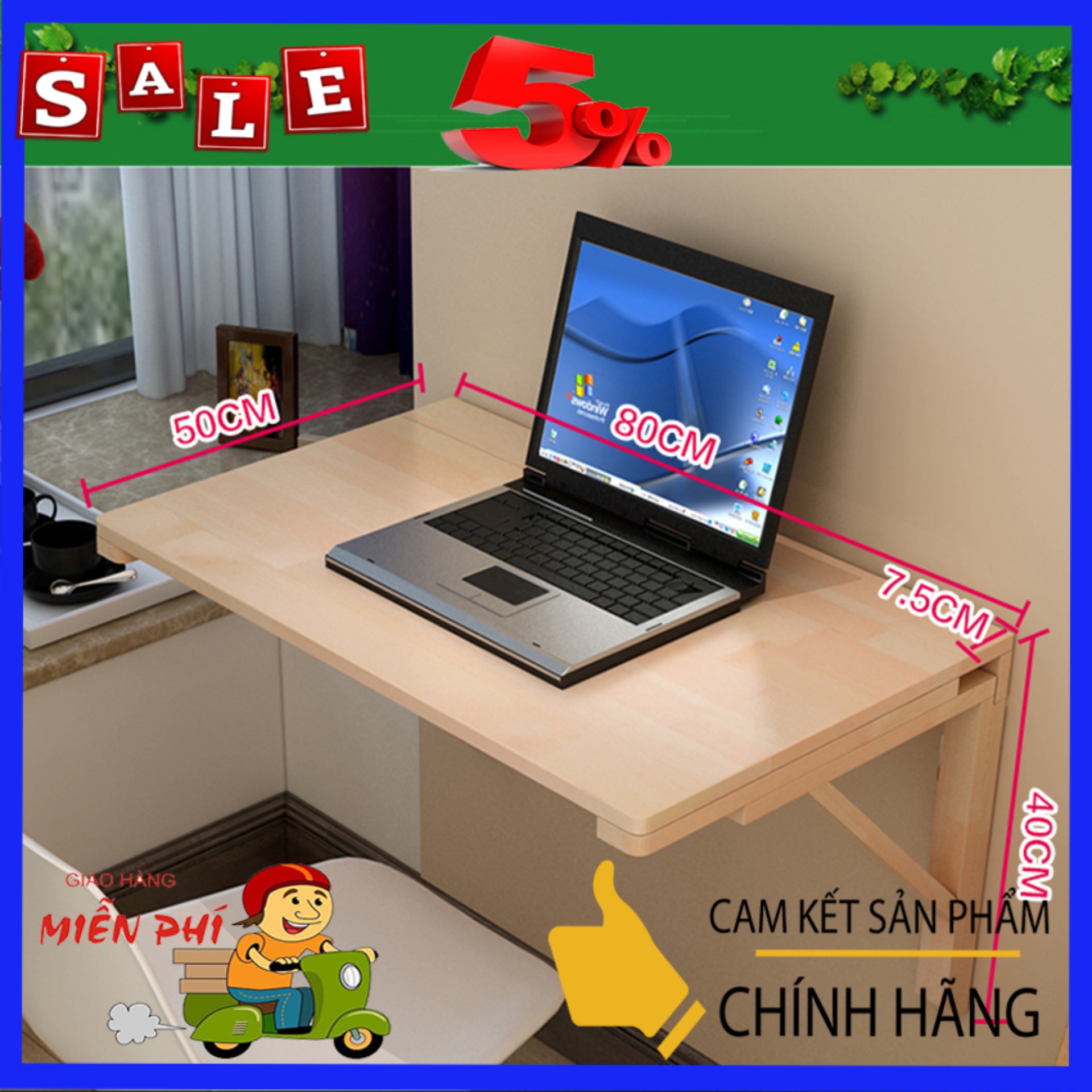 Bàn gắn tường gấp gọn gỗ thông 80x40-bàn làm việc-Bàn laptop