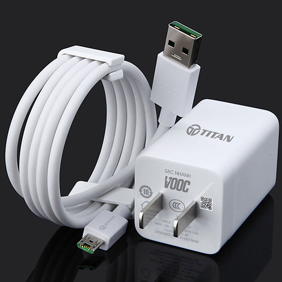 Bộ cốc và cáp sạc nhanh VOOC 4.0 cổng MICRO USB cho điện thoại Oppo TITAN CB11 - Hàng chính hãng