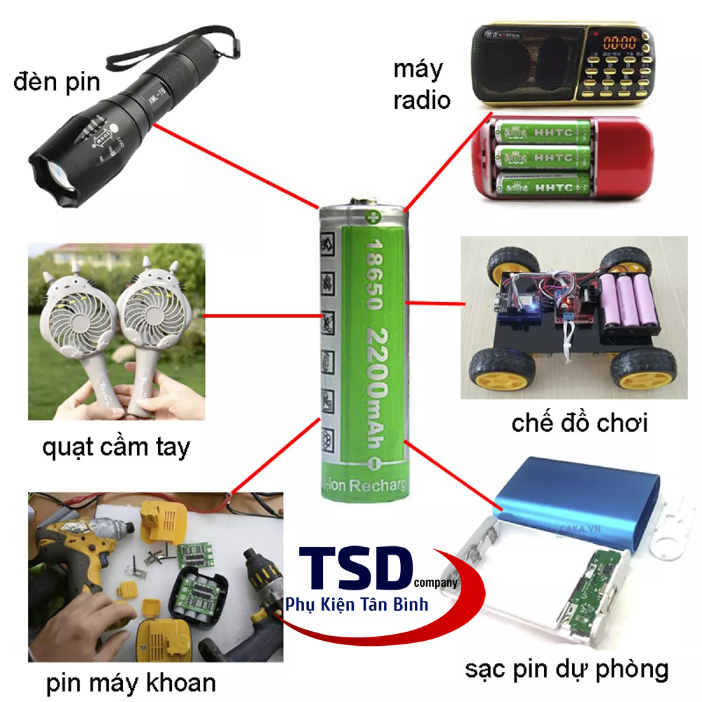 Pin 18650 Lithium-ion 18650 4.2V Dung Lượng 2200mAh