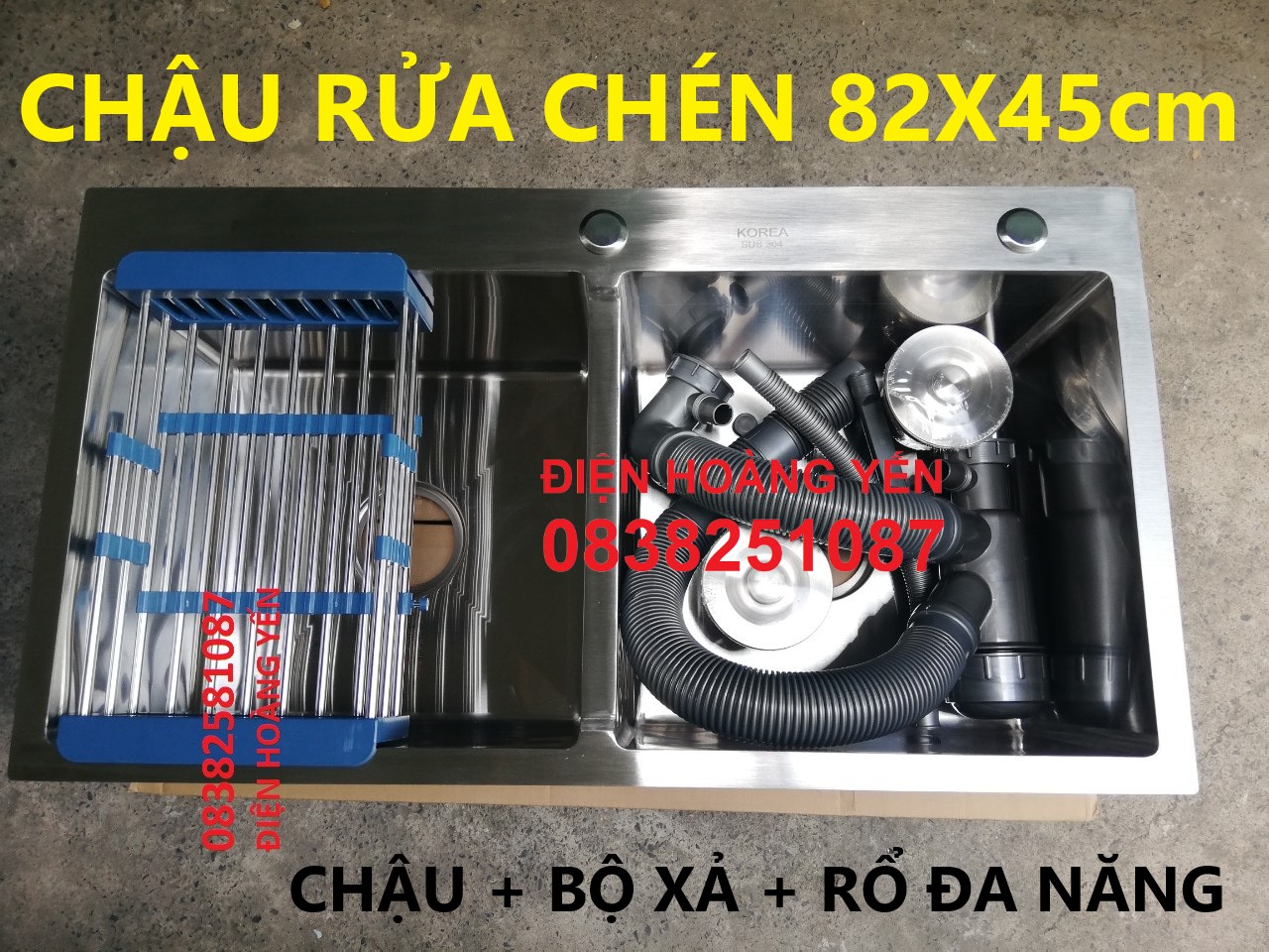 [HCM]Chậu rửa bát inox 8245D ( 82cm x 45cm) lòng chậu sâu giúp bạn để được nhiều vật dụng nhà bếp hay rửa rau củ một cách thoải mái dễ dàng.