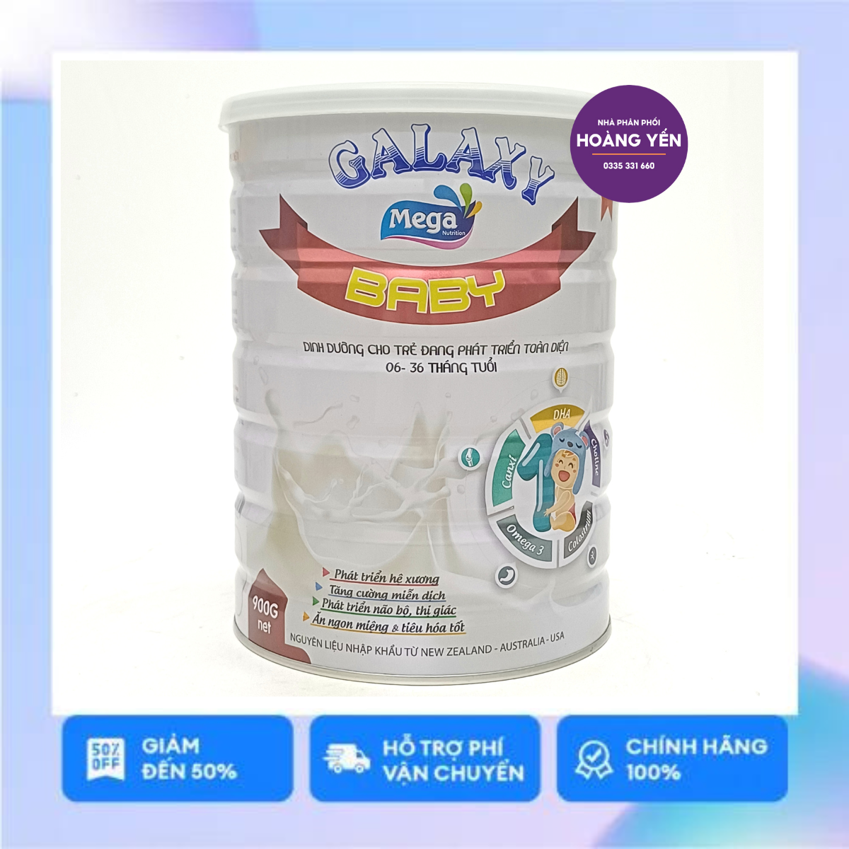 Sữa bột cho trẻ sơ sinh 6 đến 36 tháng phát triển toàn diện Mega Nutrition Baby lon 900g