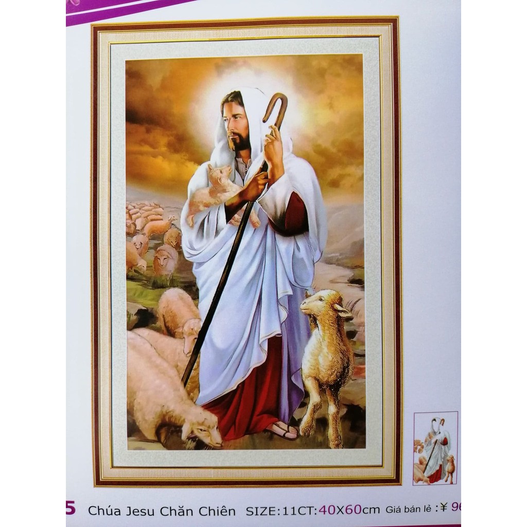 Tranh thêu chữ thập Chúa Jesu chăn cừu LV3415 kích thước 40*60