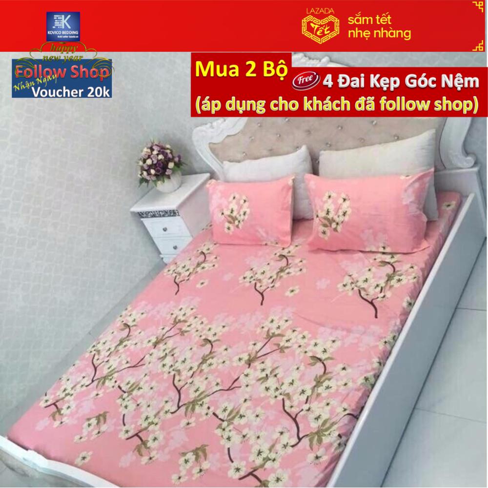 (FreeShip MAX) Bộ Ga gối Poly Kovico Hoa Mai 1m8x2m (dành cho nệm cao dưới 12cm)