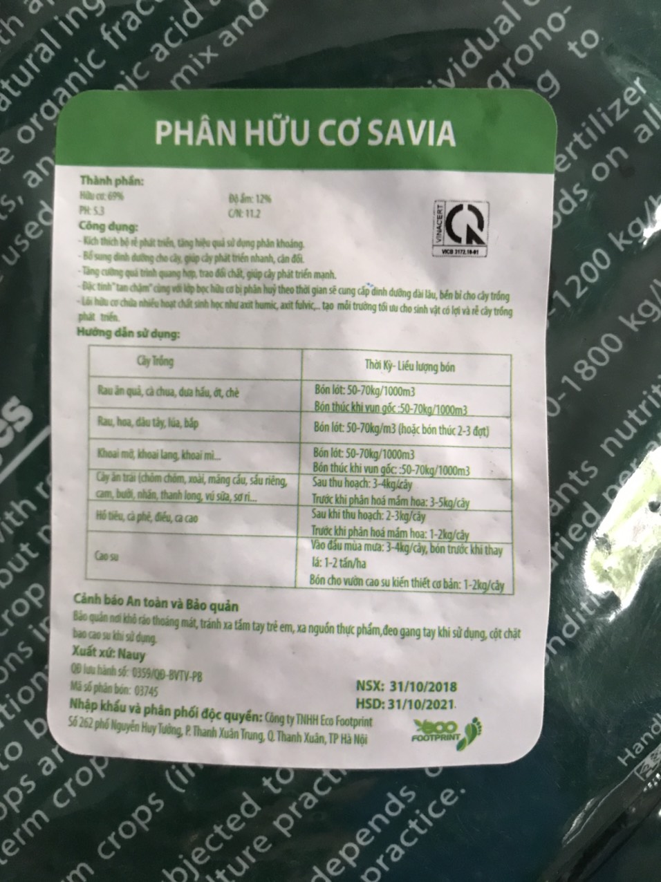 Phân hữu cơ JORD NA UY gói 2kg