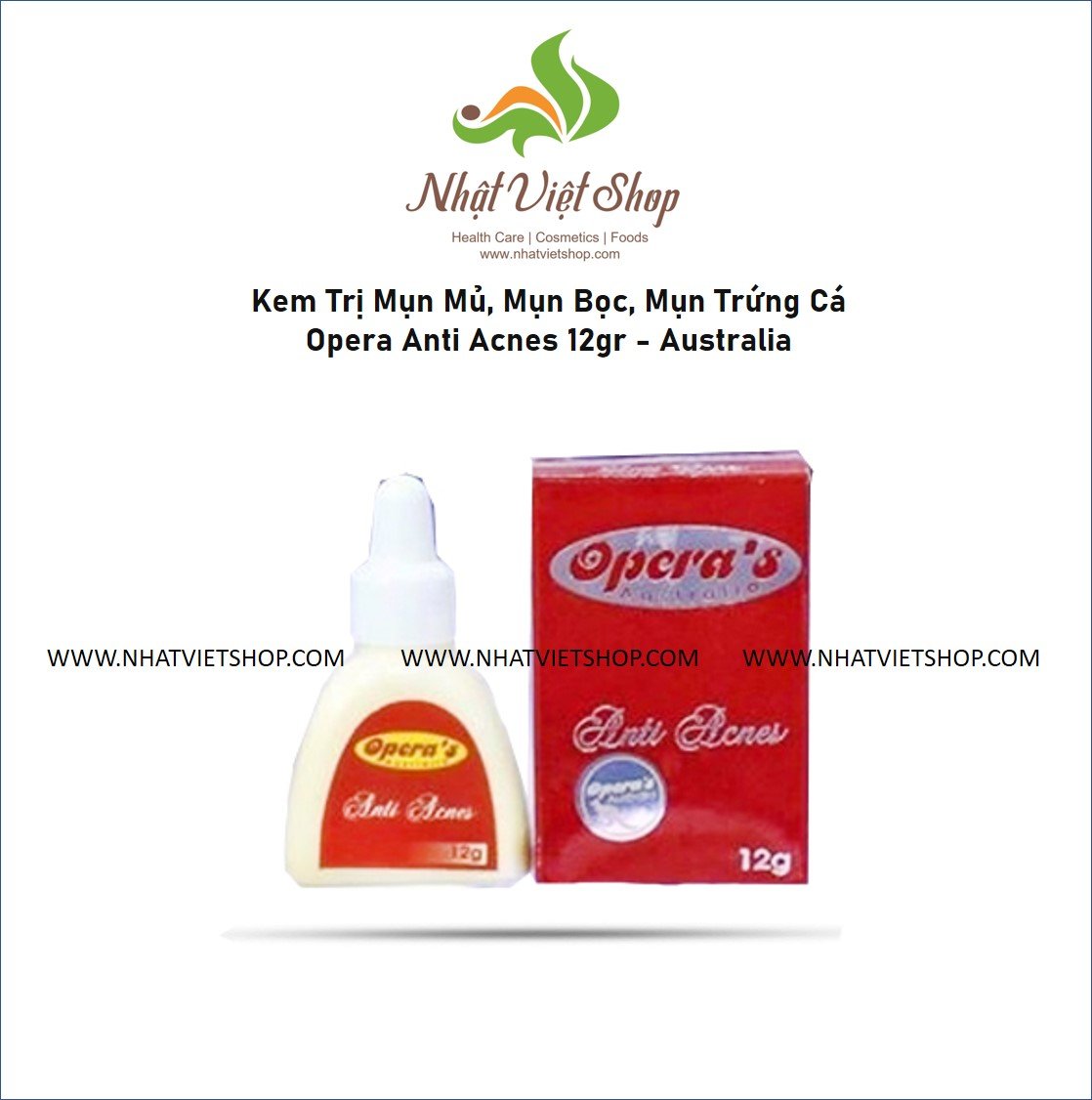 Kem giảm mụn mủ, mụn bọc, mụn trứng cá, giảm thâm opera anti acnes 12gr - úc
