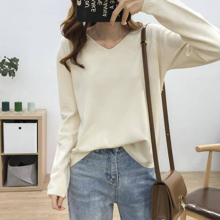 Áo thun nữ cổ tim tay dài thời trang