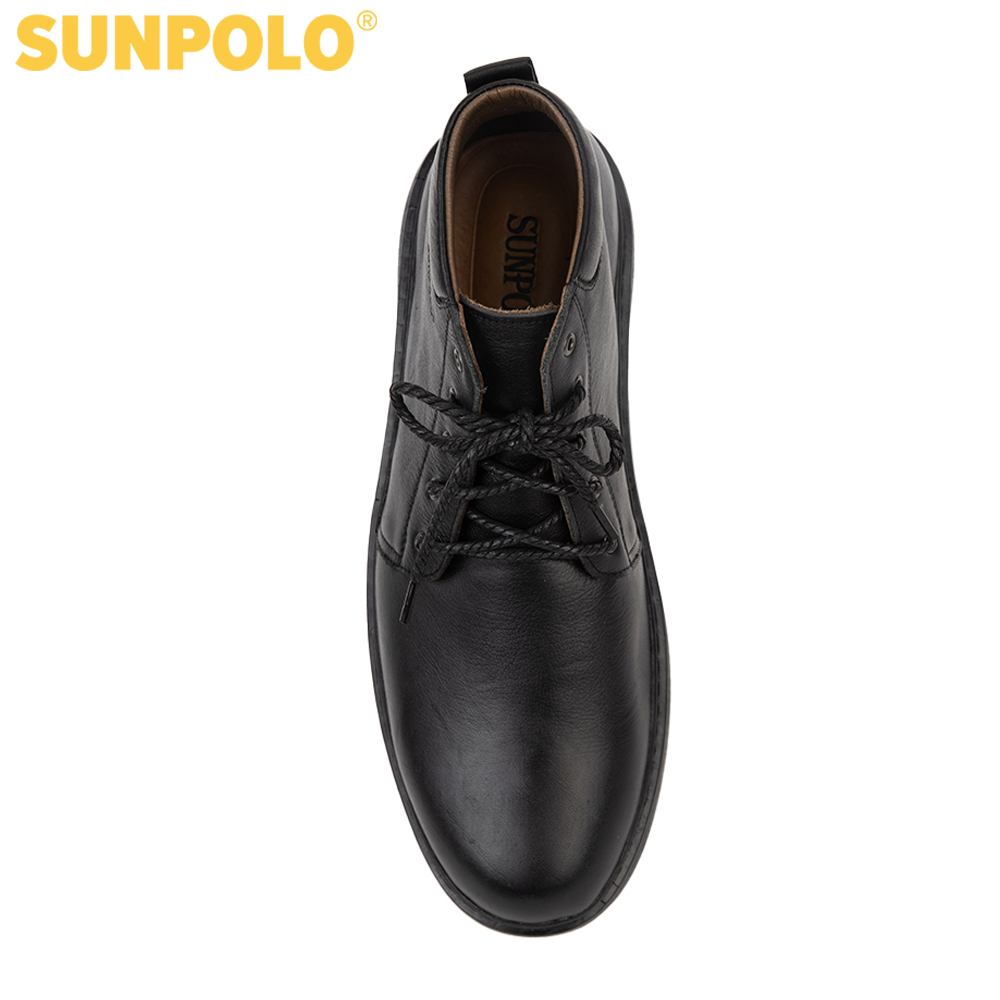 SUNPOLO Men's Business Style Ankle Boots Chunky Leather Boot05