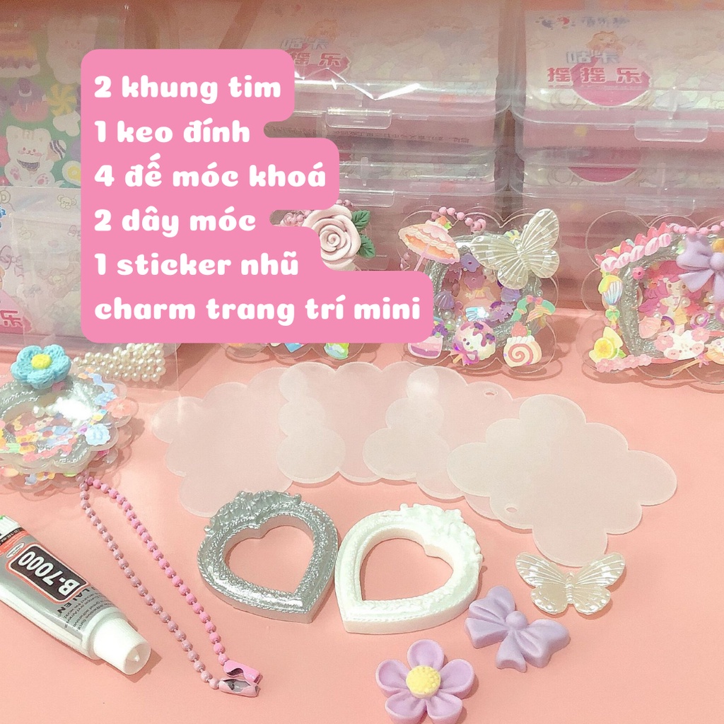 Set DIY trang trí móc khoá khung ảnh tim CuteMe (2 móc khoá/set)
