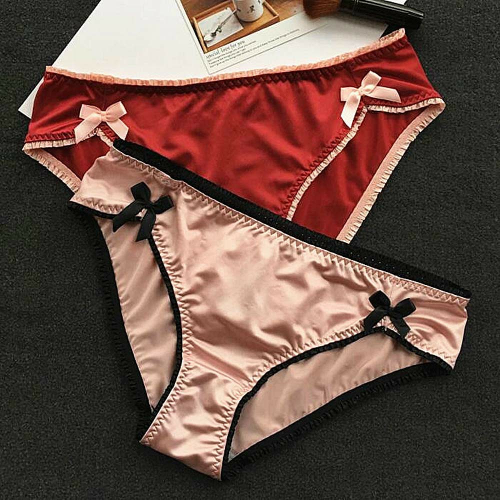 Quần lót nữ cao cấp quần lót lụa sexy lụa Pink Play đính nơ