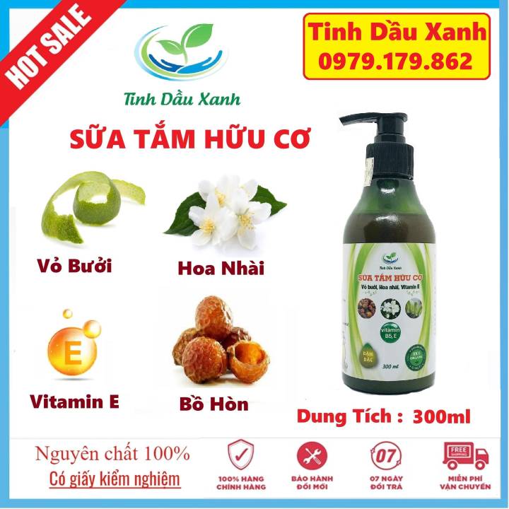 Sữa tắm Hữu Cơ Tinh Chất Vỏ Bưởi + Hoa Nhài + Vitamin E , Làm sạch sâu, giúp da mềm mại và trắng sáng