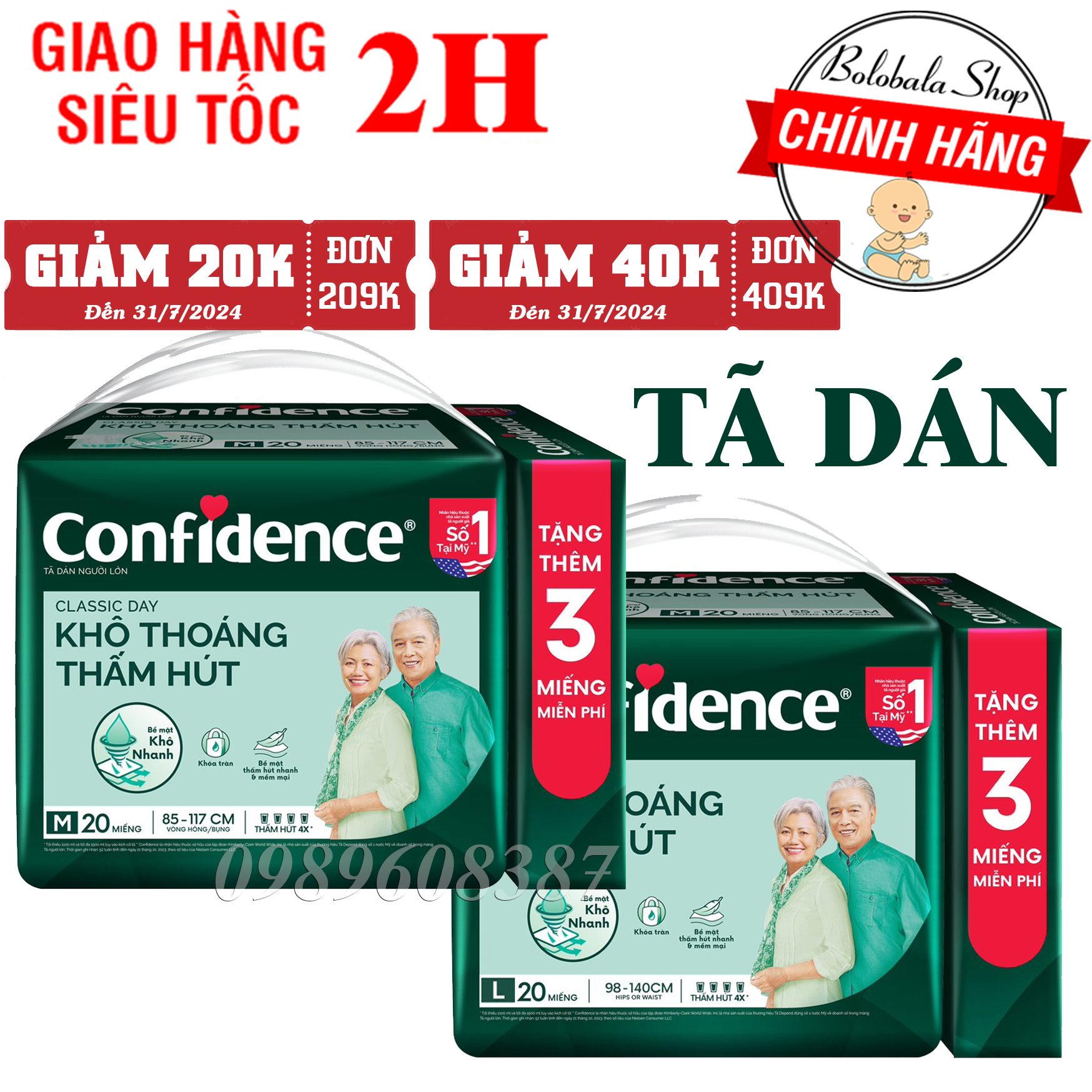 Tã dán Người Lớn Confidence Classic Day size M/L 15 miếng [HÃNG TÃ HUGGIES]
