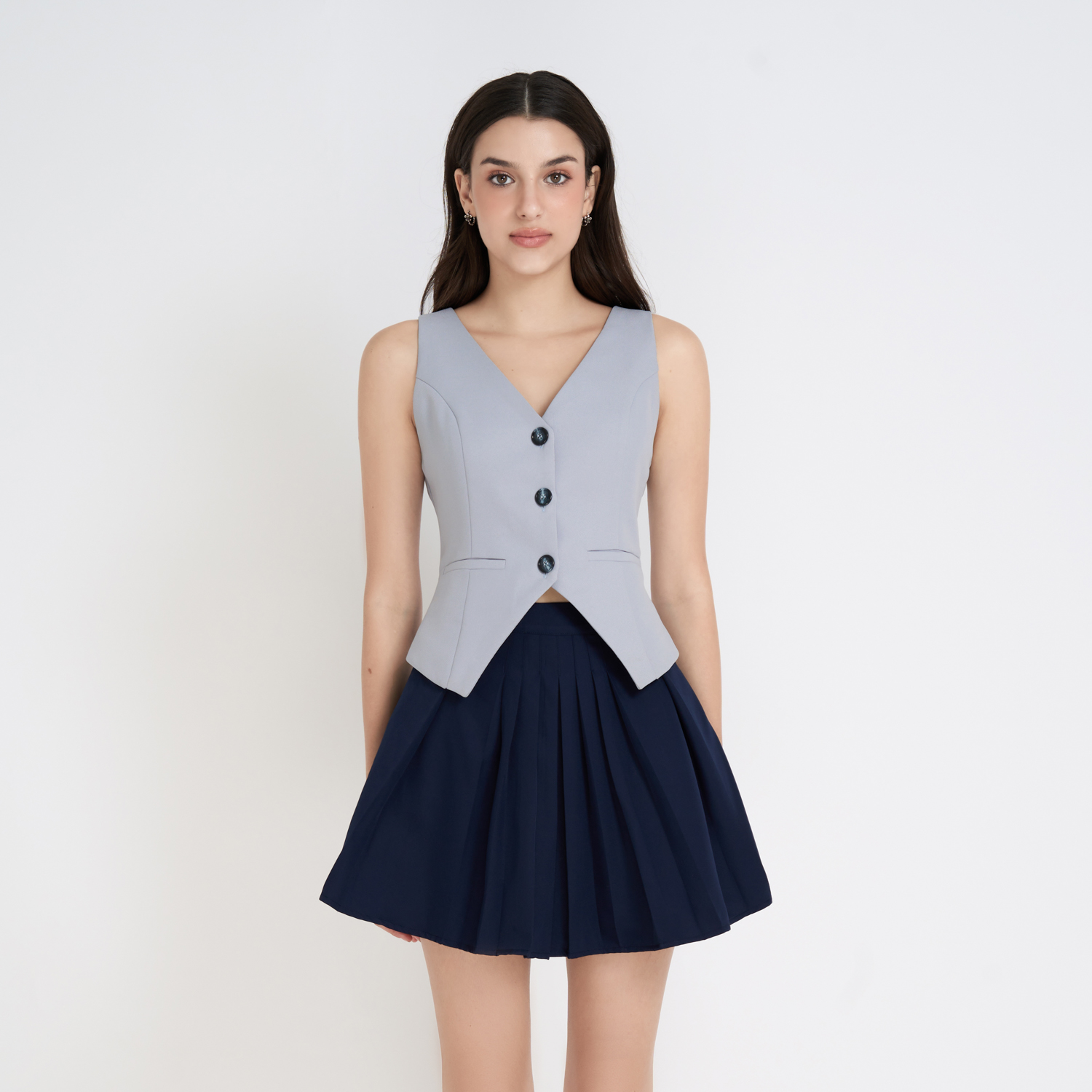 Chân váy mini xếp ly kiểu cotton mịn Maybi