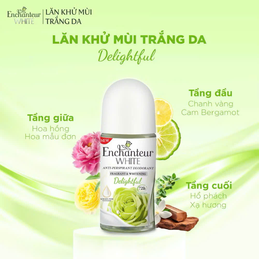 Lăn Khử Mùi Enchanteur Trắng Da 25ml – Ngăn Mùi Suốt 72h, Khô Thoáng, Hương Nước Hoa Pháp Quyến Rũ