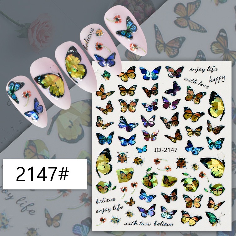 Sticker dán móng, hình dán móng tay hoạ tiết con bươm bướm dạ quang sắc nét dụng cụ làm móng tay nghệ thuật chuyên nghiệp nail