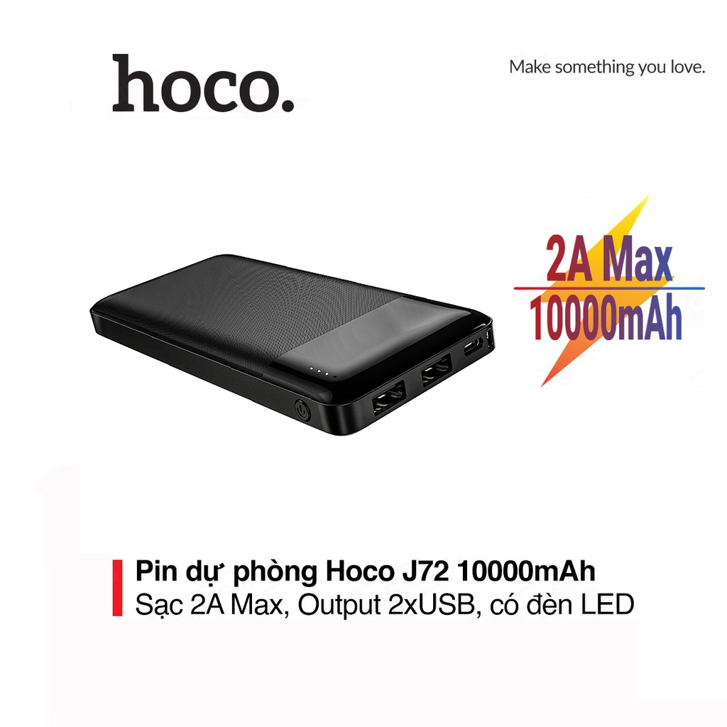 Pin dự phòng sạc nhanh 2A Hoco J72 tích hợp đèn LED dung lượng 10000mAh