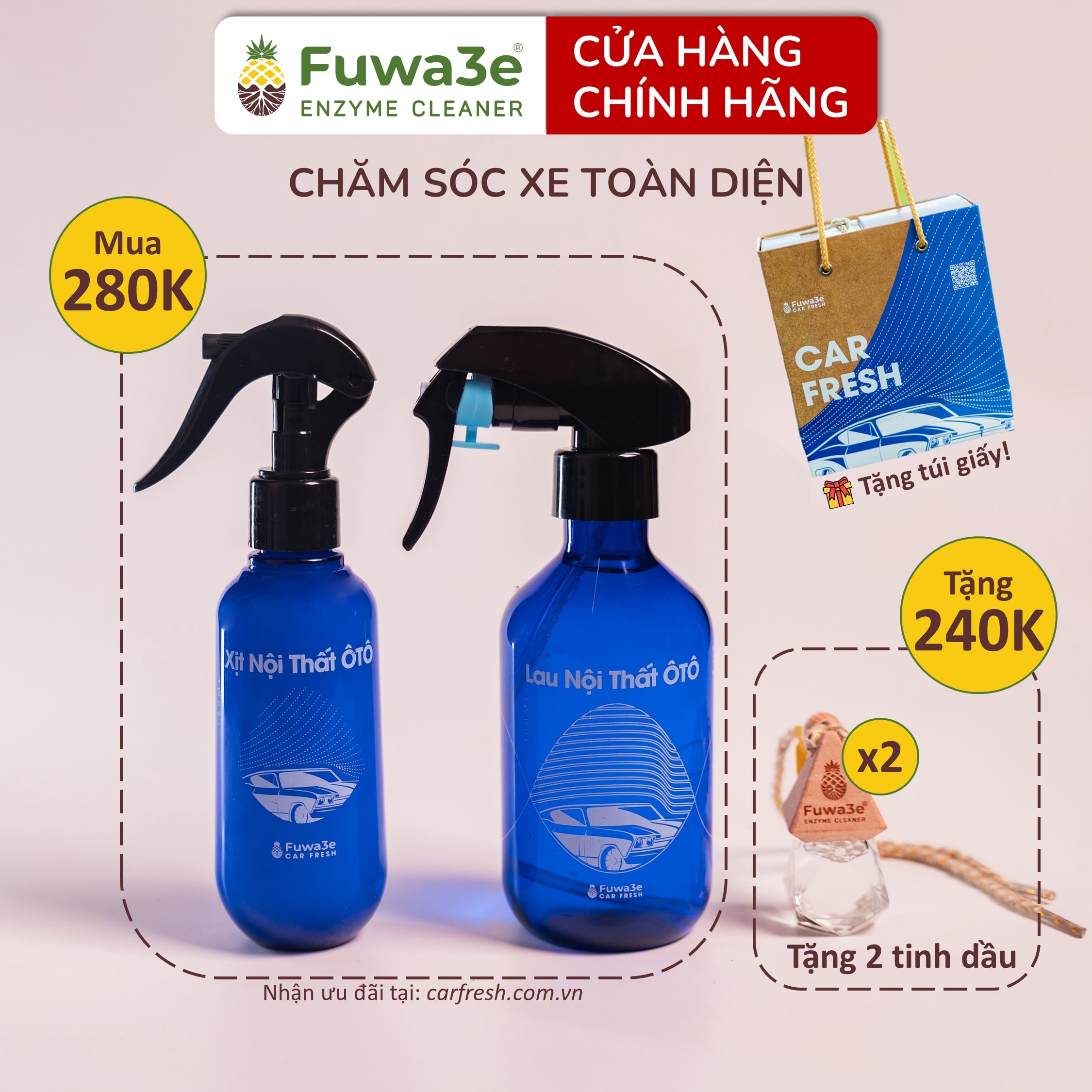 LIMITED COMBO Xịt khử mùi ô tô 150ml + Xịt vệ sinh nội thất ô tô 300ml + 2